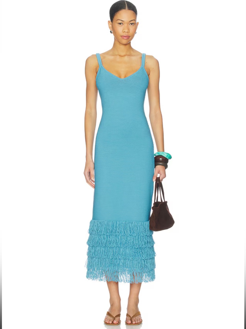 AMUR Decker Fringe Midi Dress in Waterfall